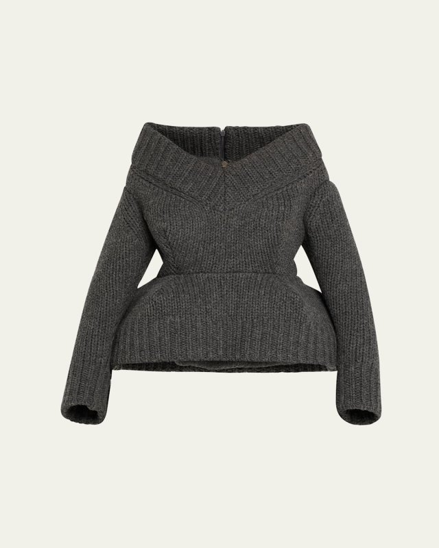 Padded V-Neck Peplum Sweater